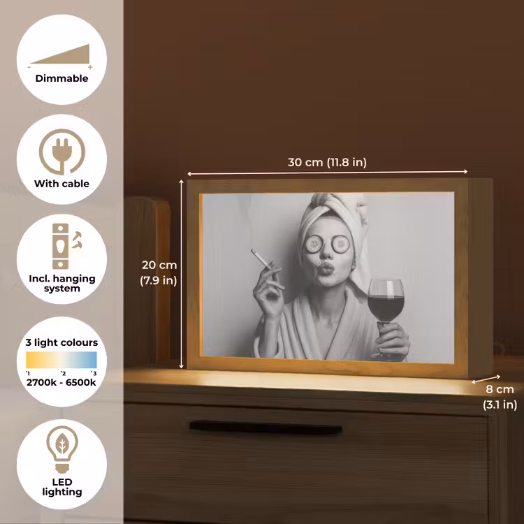Vrouw - Masker - Wijn - Sigaret Light Box met kabel (Tafellamp) klein -USP_EN