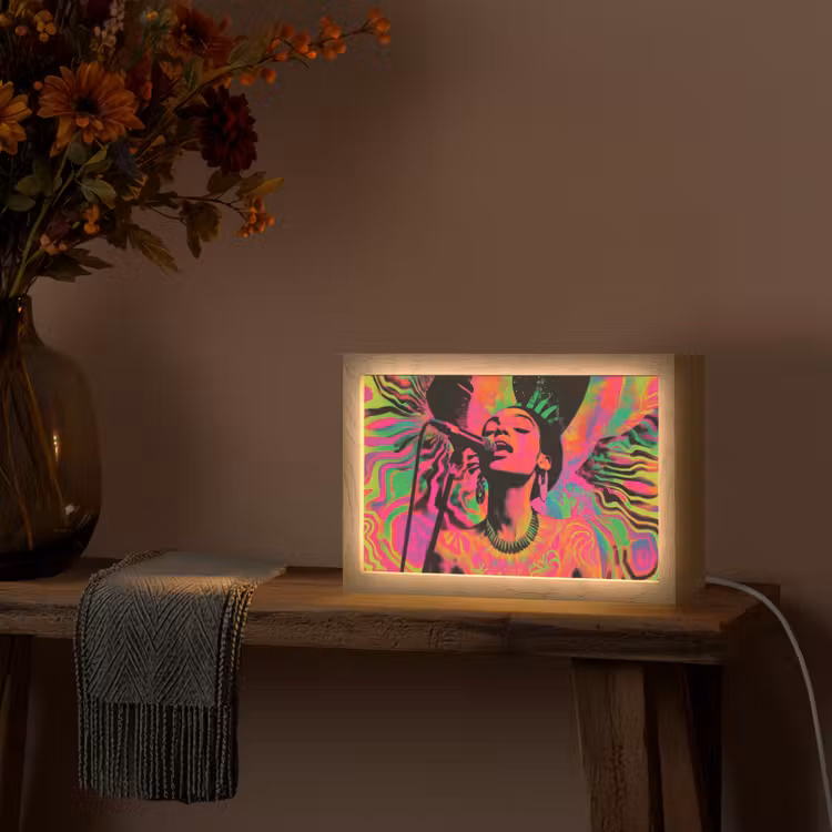 Vrouw - Microfoon - Neon Light Box met kabel (Tafellamp) klein -sfeer4