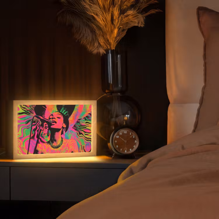 Vrouw - Microfoon - Neon Light Box met kabel (Tafellamp) klein -sfeer1