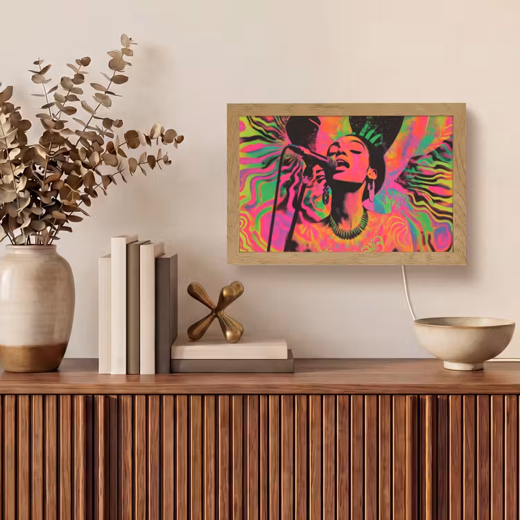 Vrouw - Microfoon - Neon Light Box met kabel (Tafellamp) klein -sfeer2