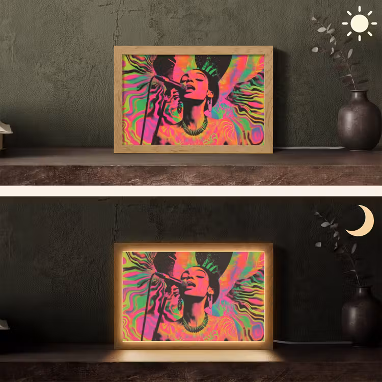 Vrouw - Microfoon - Neon Light Box met kabel (Tafellamp) klein -sfeer3
