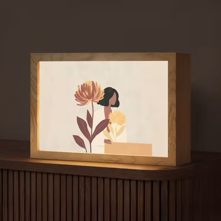Vrouw - Minimalistisch - Bloem Light Box met kabel (Tafellamp) klein -z3d_website