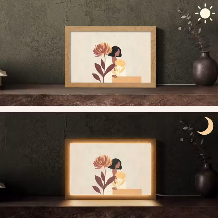 Vrouw - Minimalistisch - Bloem Light Box met kabel (Tafellamp) klein -sfeer3