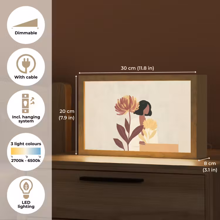 Vrouw - Minimalistisch - Bloem Light Box met kabel (Tafellamp) klein -USP_EN