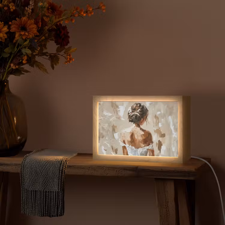 Vrouw - Verf - Abstract - Beige - Modern Light Box met kabel (Tafellamp) klein -sfeer4
