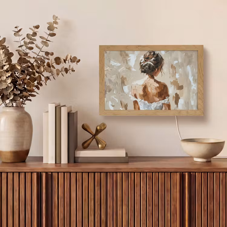 Vrouw - Verf - Abstract - Beige - Modern Light Box met kabel (Tafellamp) klein -sfeer2