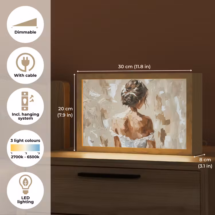 Vrouw - Verf - Abstract - Beige - Modern Light Box met kabel (Tafellamp) klein -USP_EN