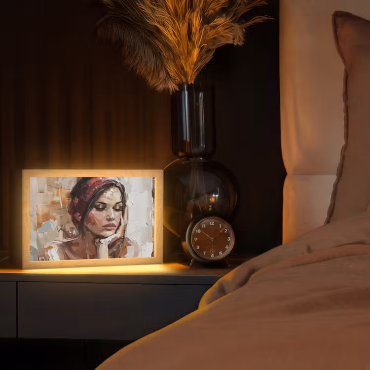 Vrouw - Verflook - Portret - Modern Light Box met kabel (Tafellamp) klein -sfeer1
