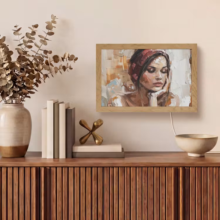 Vrouw - Verflook - Portret - Modern Light Box met kabel (Tafellamp) klein -sfeer2