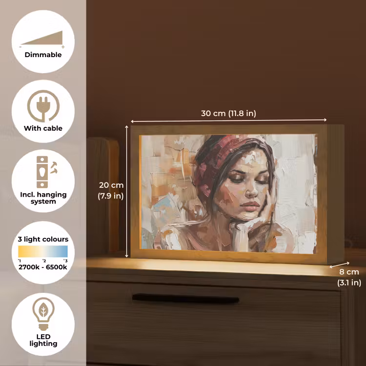 Vrouw - Verflook - Portret - Modern Light Box met kabel (Tafellamp) klein -USP_EN
