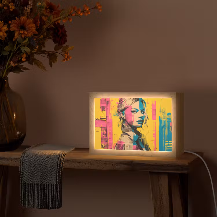Vrouw - Verfstrepen - Gekleurd Light Box met kabel (Tafellamp) klein -sfeer4