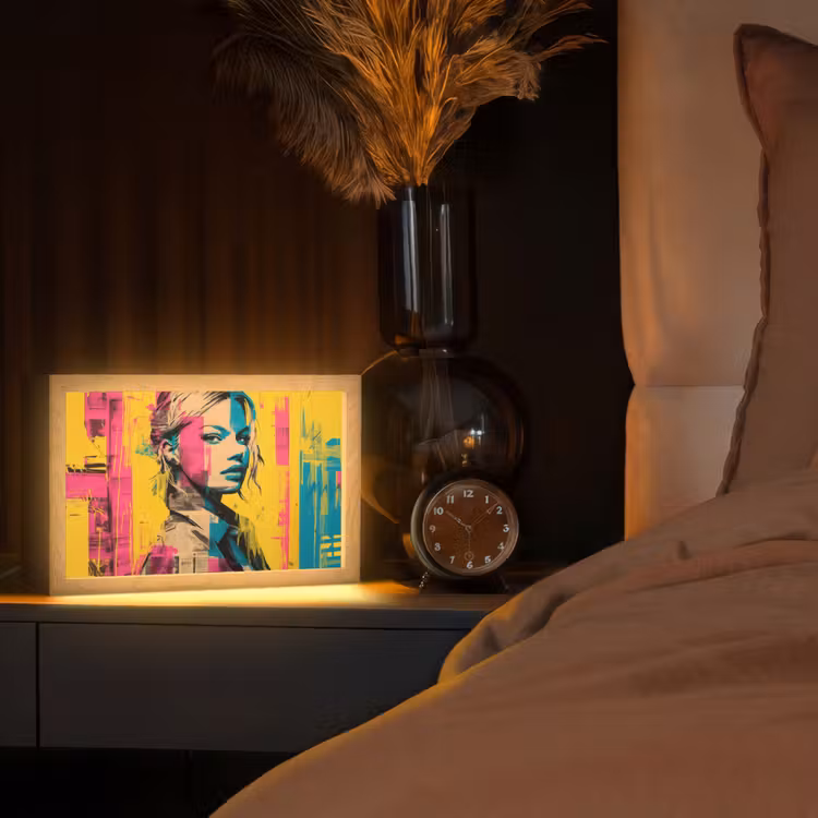 Vrouw - Verfstrepen - Gekleurd Light Box met kabel (Tafellamp) klein -sfeer1