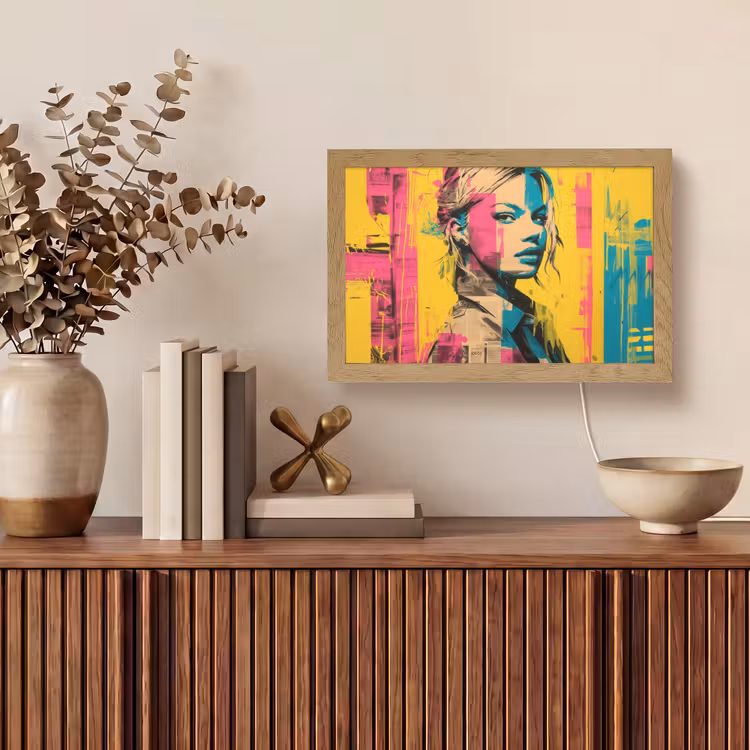 Vrouw - Verfstrepen - Gekleurd Light Box met kabel (Tafellamp) klein -sfeer2