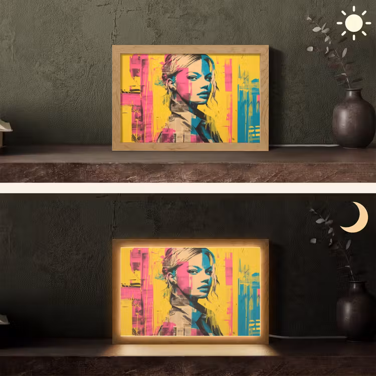 Vrouw - Verfstrepen - Gekleurd Light Box met kabel (Tafellamp) klein -sfeer3