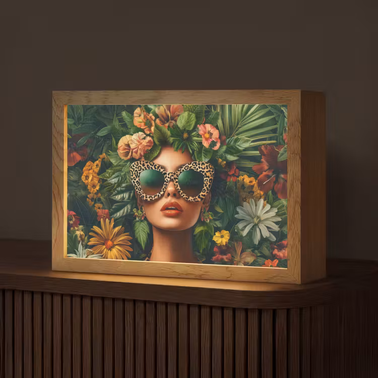 Vrouw - Panterprint - Jungle - Natuur - Luxe Light Box met kabel (Tafellamp) klein -z3d_website