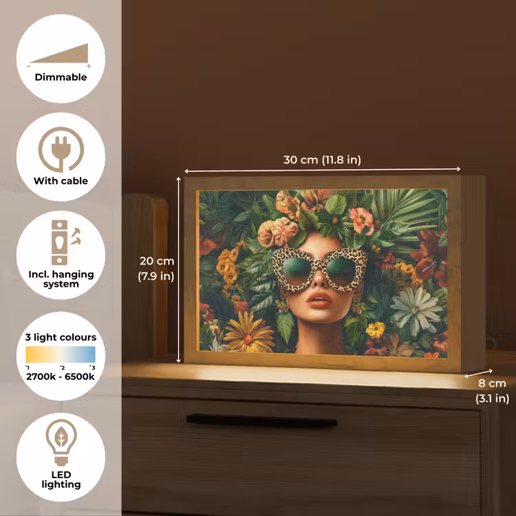 Vrouw - Panterprint - Jungle - Natuur - Luxe Light Box met kabel (Tafellamp) klein -USP_EN