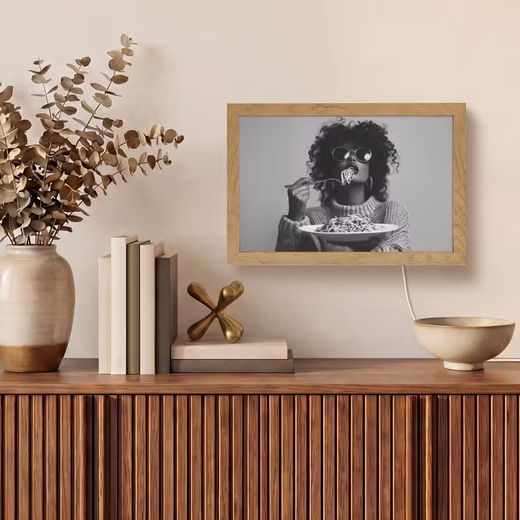 Vrouw - Pasta - Zwart - Wit Light Box met kabel (Tafellamp) klein -sfeer2