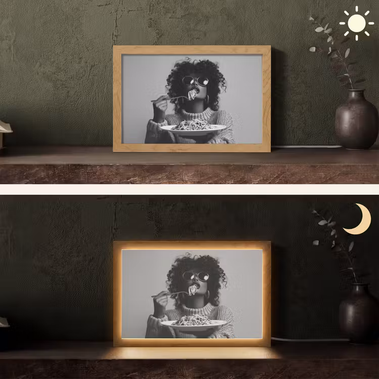 Vrouw - Pasta - Zwart - Wit Light Box met kabel (Tafellamp) klein -sfeer3