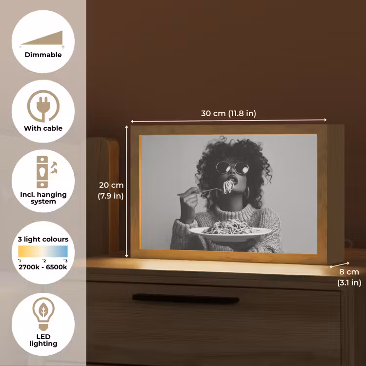 Vrouw - Pasta - Zwart - Wit Light Box met kabel (Tafellamp) klein -USP_EN