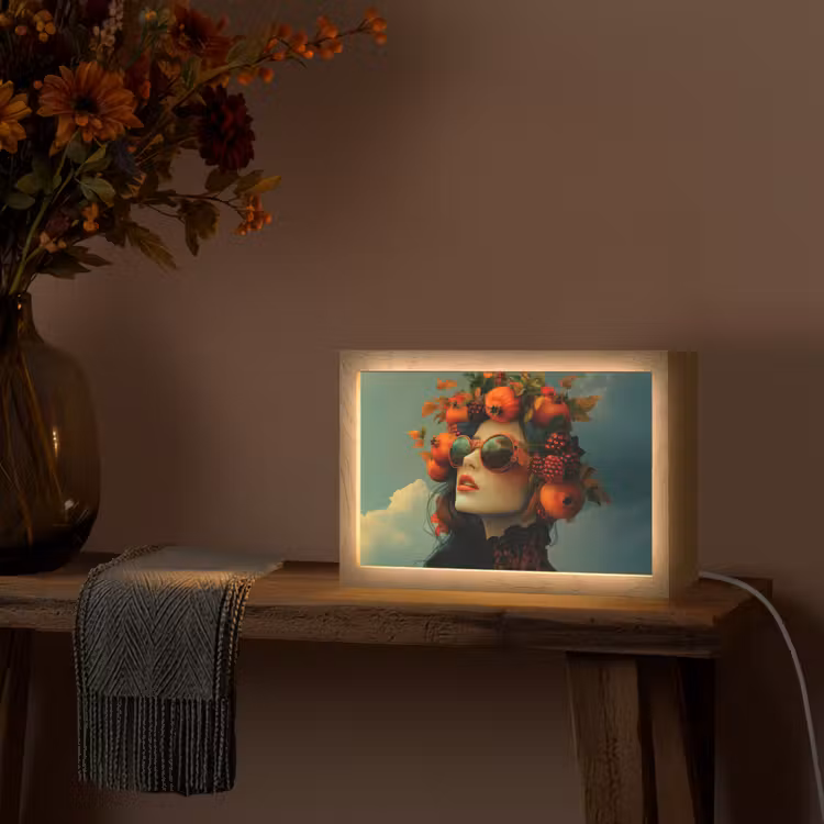 Vrouw - Granaatappel - Herfst - Zonnebril Light Box met kabel (Tafellamp) klein -sfeer4