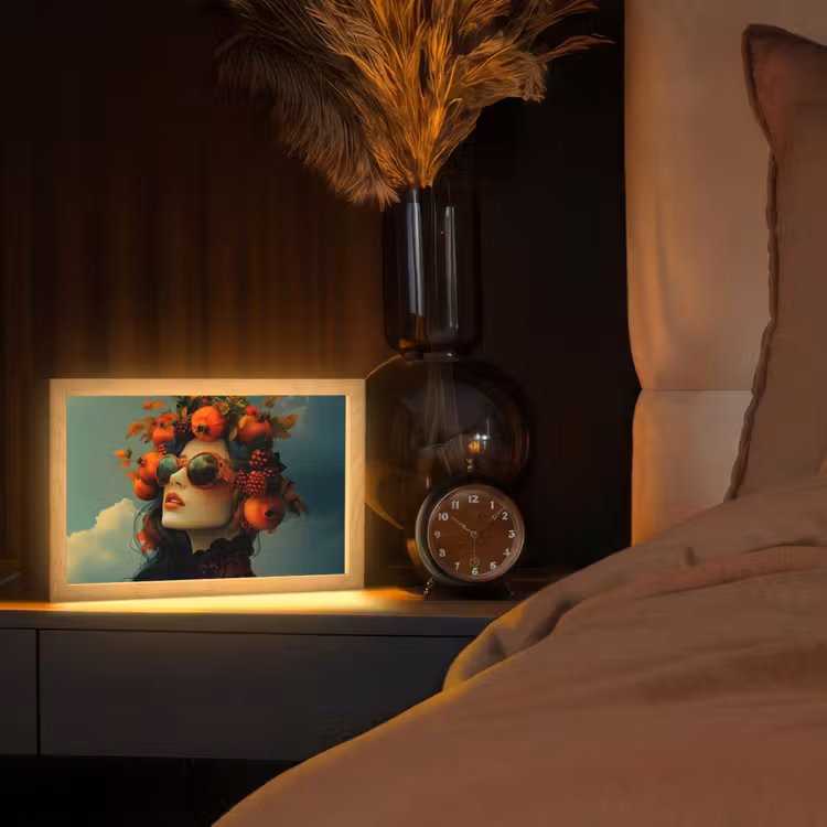 Vrouw - Granaatappel - Herfst - Zonnebril Light Box met kabel (Tafellamp) klein -sfeer1