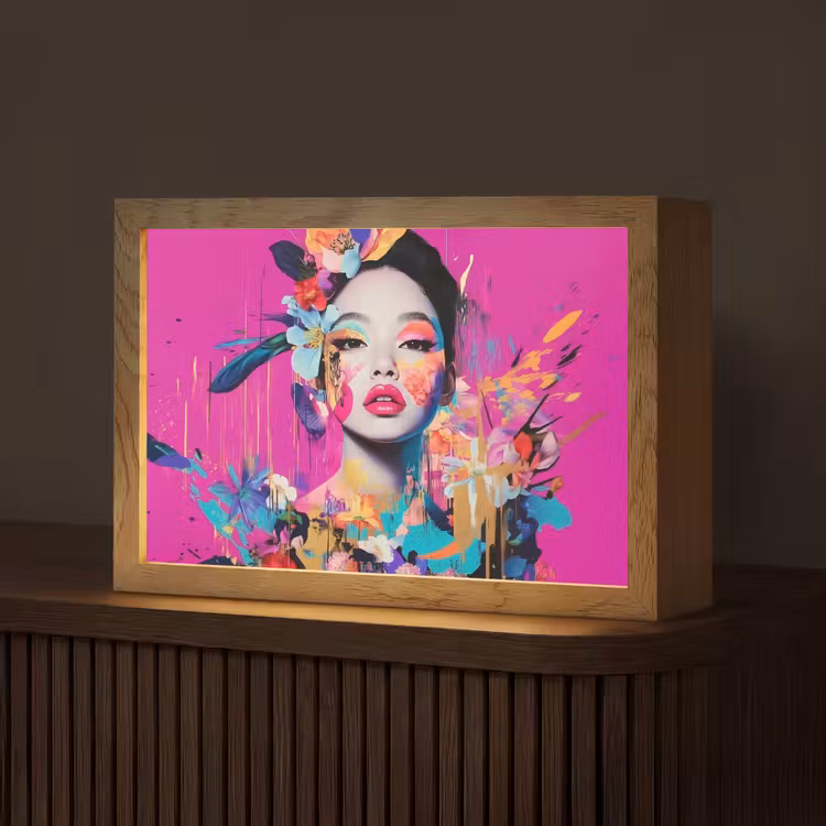 Vrouw - Portret - Abstract - Paars Light Box met kabel (Tafellamp) klein -z3d_website