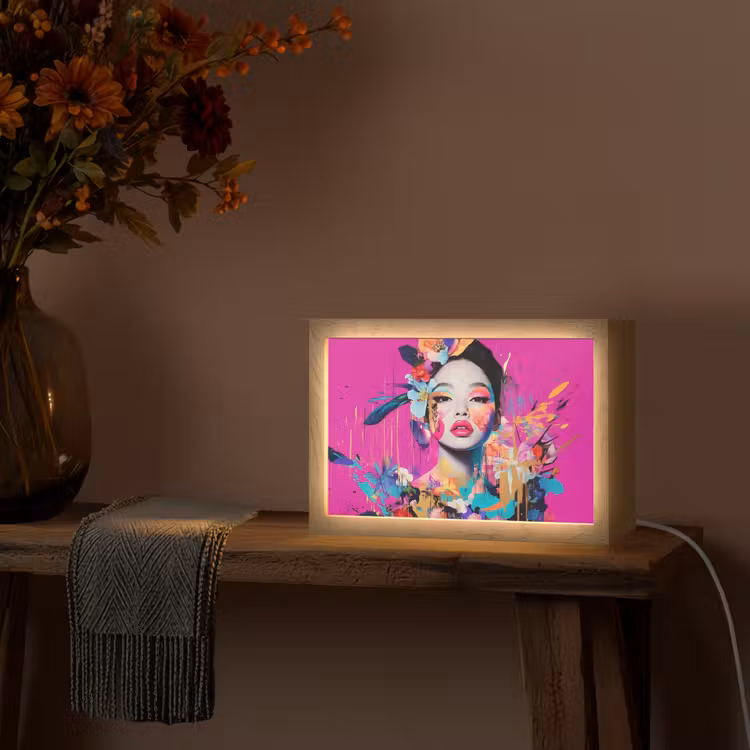 Vrouw - Portret - Abstract - Paars Light Box met kabel (Tafellamp) klein -sfeer4