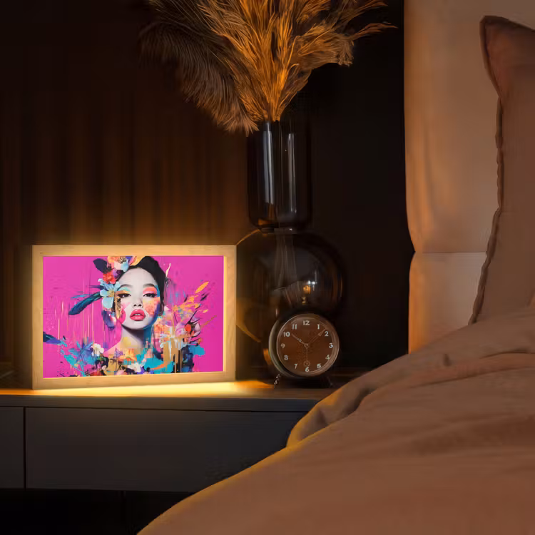 Vrouw - Portret - Abstract - Paars Light Box met kabel (Tafellamp) klein -sfeer1