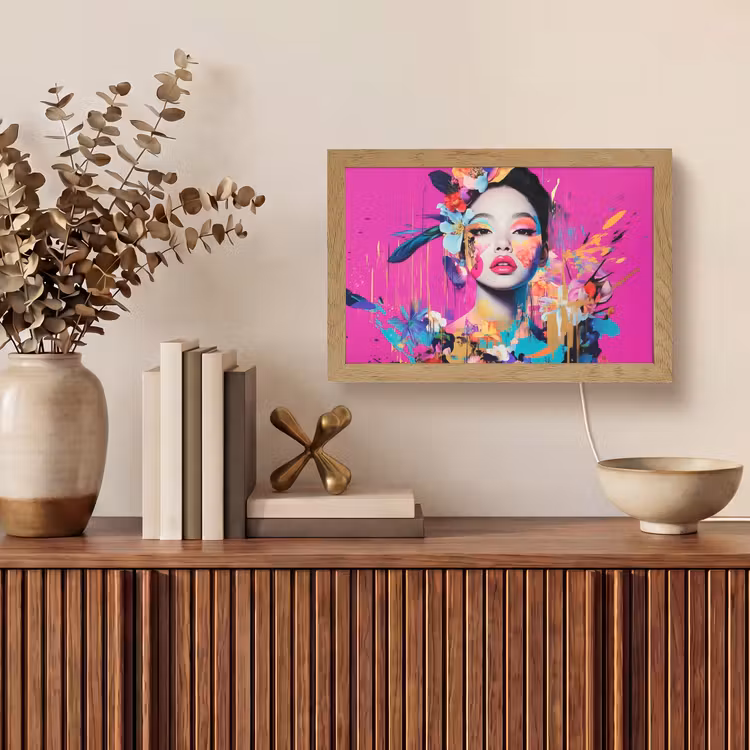 Vrouw - Portret - Abstract - Paars Light Box met kabel (Tafellamp) klein -sfeer2