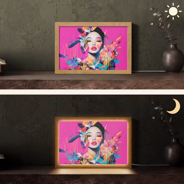 Vrouw - Portret - Abstract - Paars Light Box met kabel (Tafellamp) klein -sfeer3