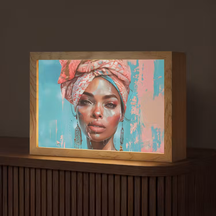 Vrouw - Portret - Blauw - Roze - Modern Light Box met kabel (Tafellamp) klein -z3d_website