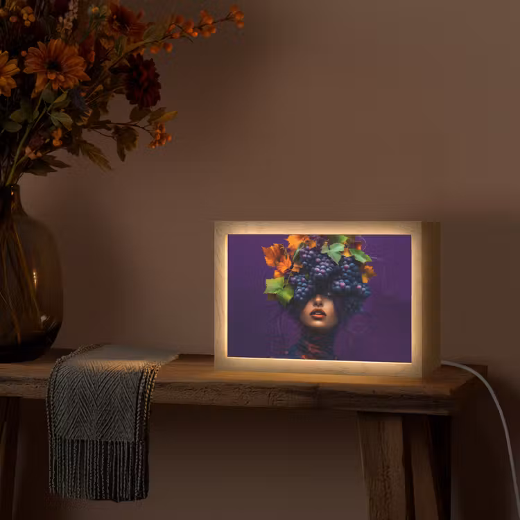 Vrouw - Paars - Druiven Light Box met kabel (Tafellamp) klein -sfeer4