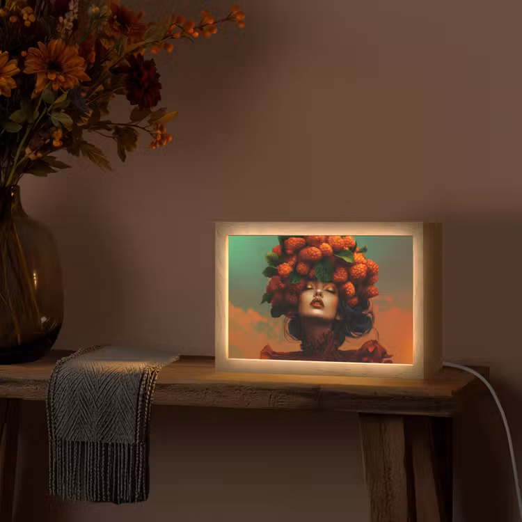 Vrouw - Frambozen - Bladeren Light Box met kabel (Tafellamp) klein -sfeer4
