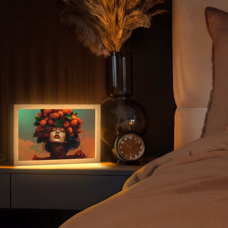 Vrouw - Frambozen - Bladeren Light Box met kabel (Tafellamp) klein -sfeer1