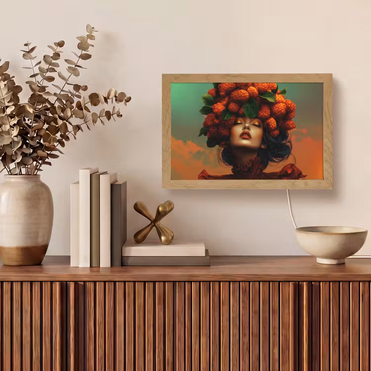 Vrouw - Frambozen - Bladeren Light Box met kabel (Tafellamp) klein -sfeer2