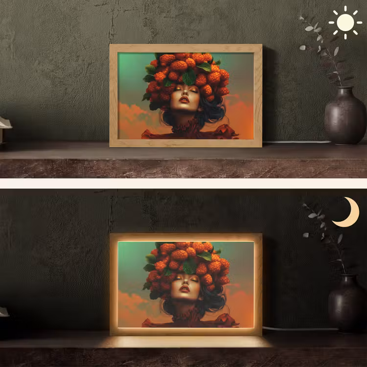 Vrouw - Frambozen - Bladeren Light Box met kabel (Tafellamp) klein -sfeer3