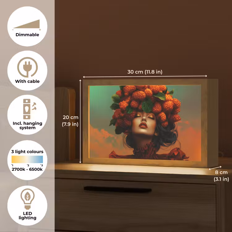 Vrouw - Frambozen - Bladeren Light Box met kabel (Tafellamp) klein -USP_EN