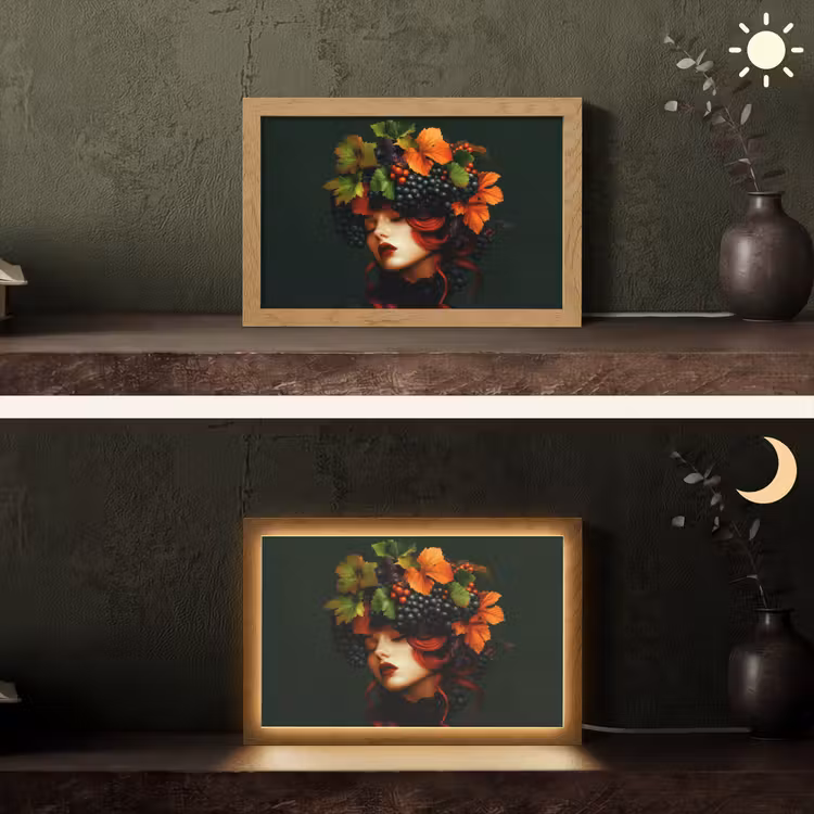 Vrouw - Rood - Groen - Druiven Light Box met kabel (Tafellamp) klein -sfeer3