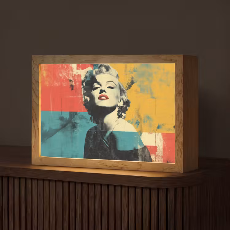 Vrouw - Rode lippen - Abstracte kleurvlakken - Popartuistraling Light Box met kabel (Tafellamp) klein -z3d_website