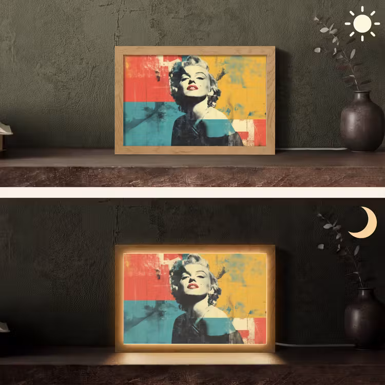 Vrouw - Rode lippen - Abstracte kleurvlakken - Popartuistraling Light Box met kabel (Tafellamp) klein -sfeer3