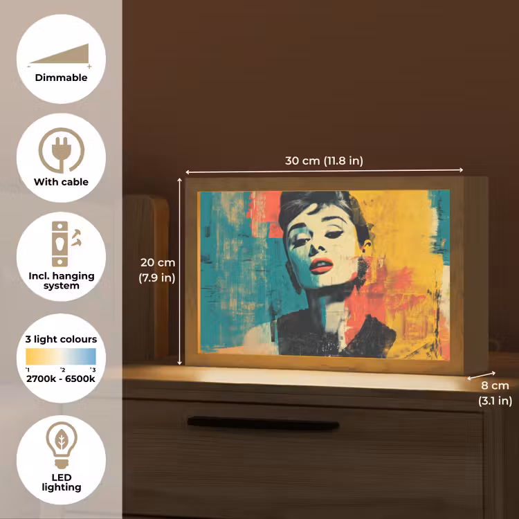 Vrouw - Rode lippen - Expressief - Grafisch Light Box met kabel (Tafellamp) klein -USP_EN
