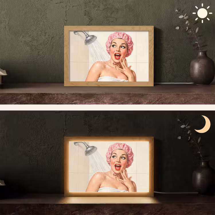 Vrouw - Douche - Roze Light Box met kabel (Tafellamp) klein -sfeer3