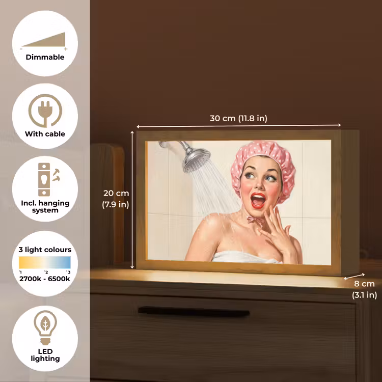 Vrouw - Douche - Roze Light Box met kabel (Tafellamp) klein -USP_EN