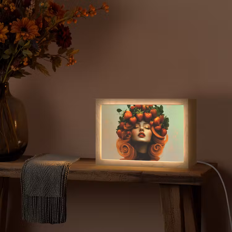 Vrouw - Aardbeien - Kroon Light Box met kabel (Tafellamp) klein -sfeer4