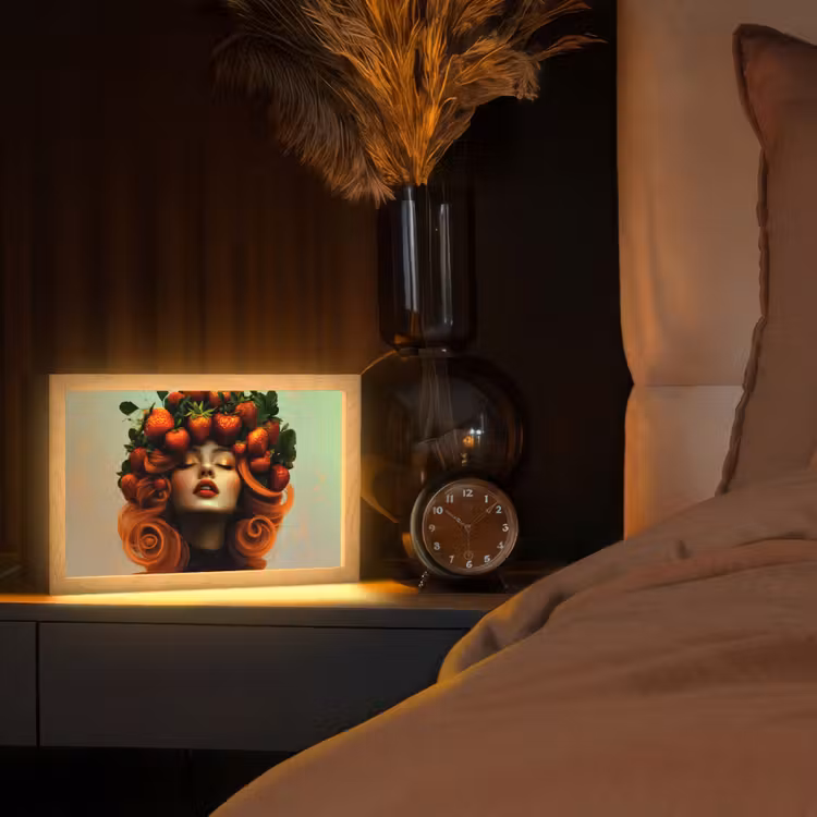 Vrouw - Aardbeien - Kroon Light Box met kabel (Tafellamp) klein -sfeer1