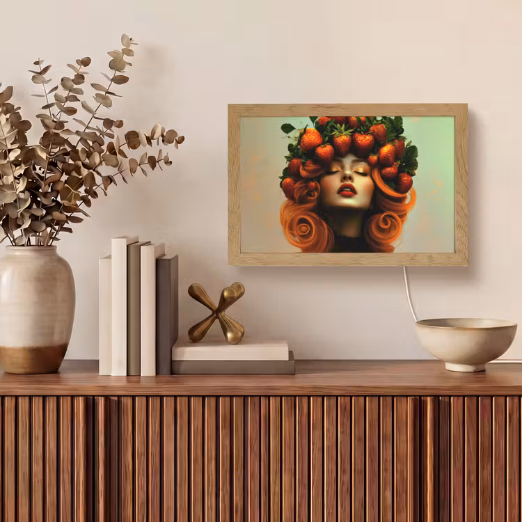 Vrouw - Aardbeien - Kroon Light Box met kabel (Tafellamp) klein -sfeer2