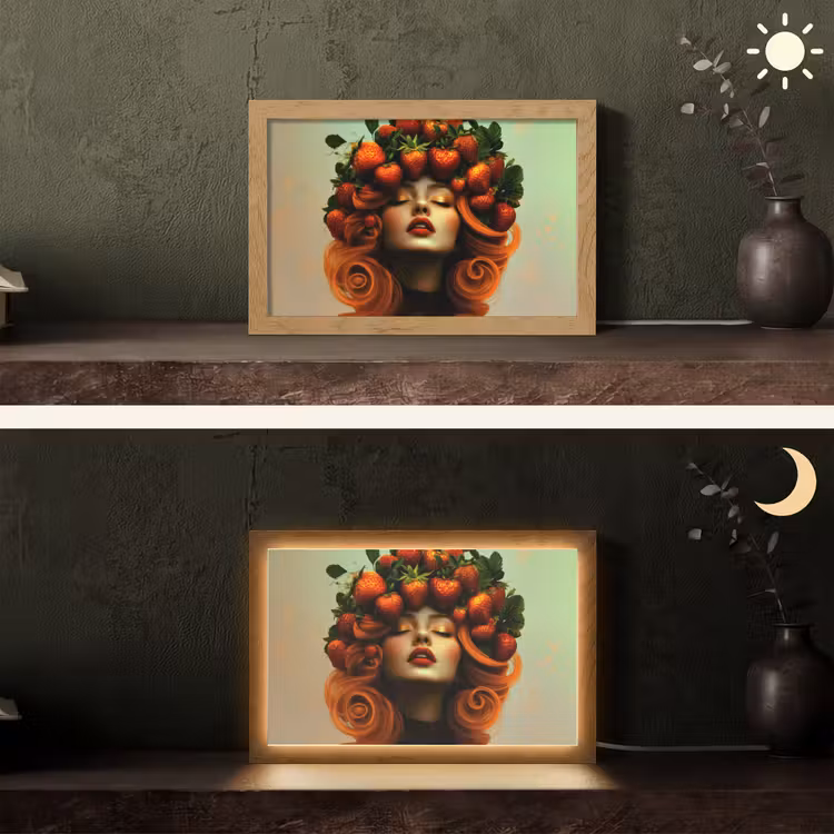 Vrouw - Aardbeien - Kroon Light Box met kabel (Tafellamp) klein -sfeer3