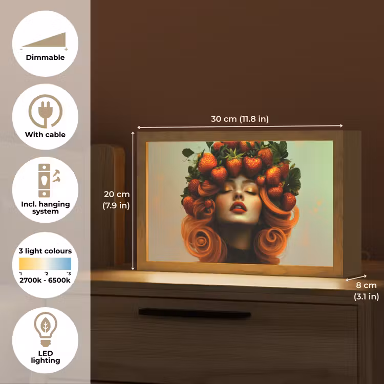 Vrouw - Aardbeien - Kroon Light Box met kabel (Tafellamp) klein -USP_EN