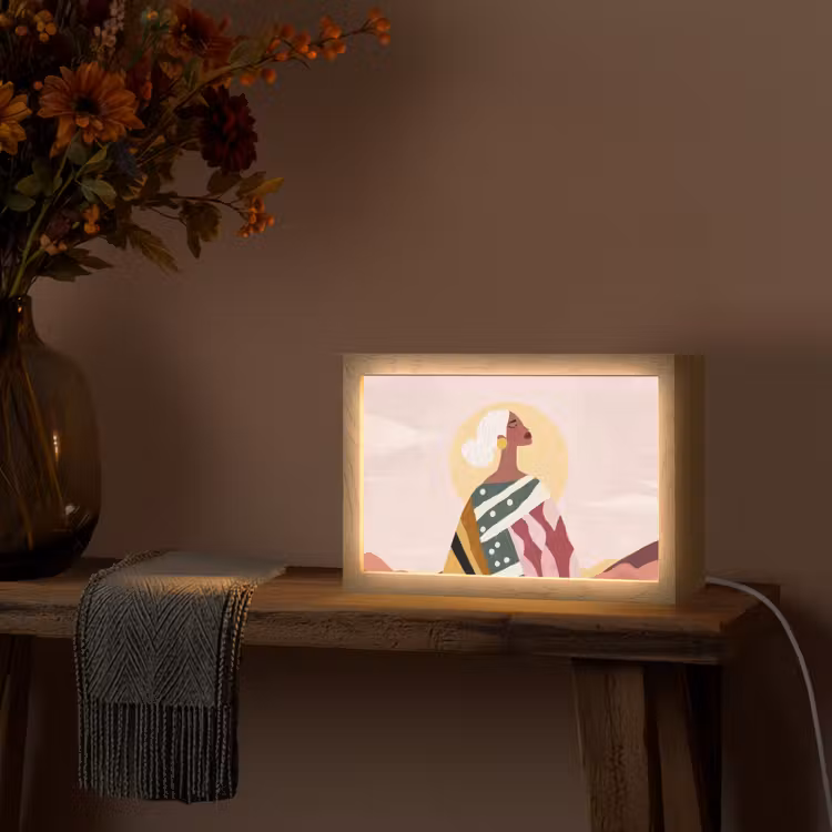 Vrouw - Zon - Kleurrijk Light Box met kabel (Tafellamp) klein -sfeer4