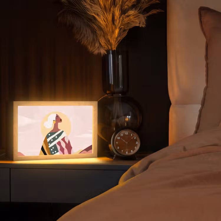 Vrouw - Zon - Kleurrijk Light Box met kabel (Tafellamp) klein -sfeer1